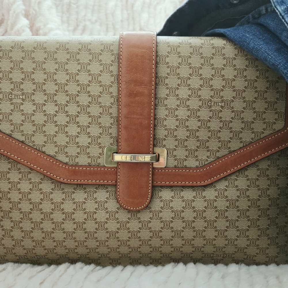 Authentic CELINE Macadam Crossbody Clutch Shoulder Vintage‎ Bag WOC